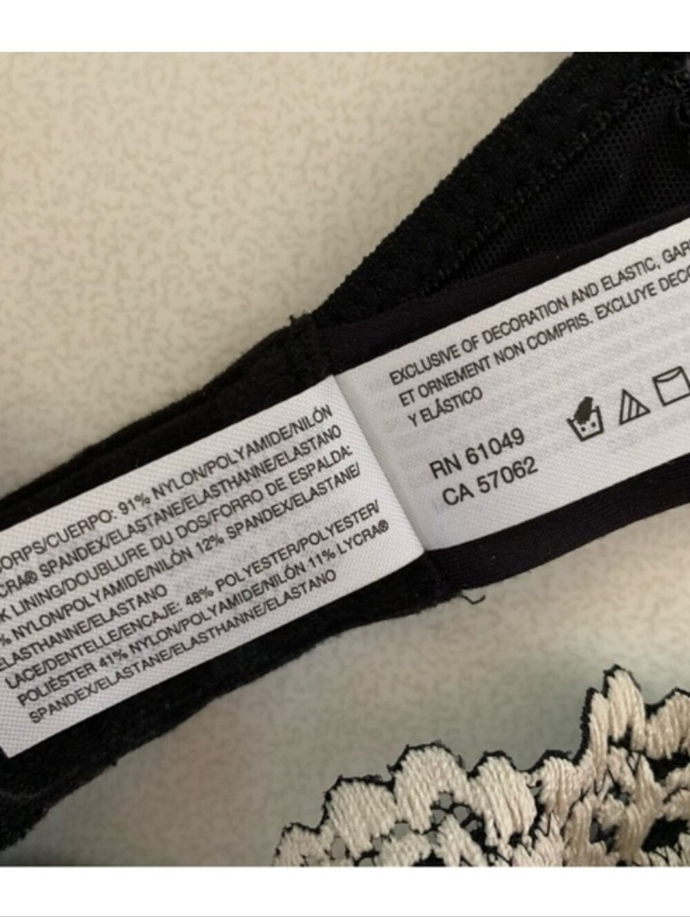 Wacoal Black Bralette Ivory Floral Embroidery Size 34 Lightweight - Picture 8 of 11